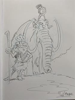 HC : "De Mammoethelden" gesigneerd met een potloodtekening door D'auwe