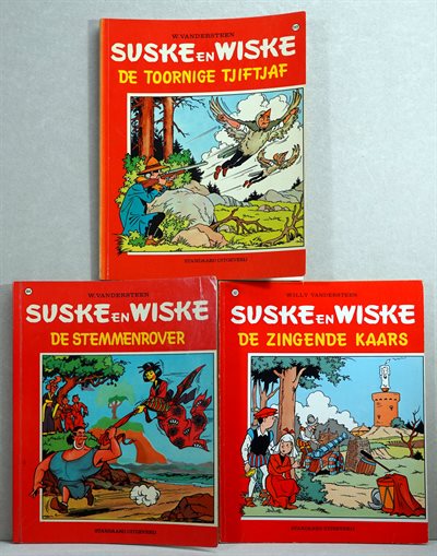 Suske en Wiske. nr. 84a. De stemmenrover + nr. 117. De toornige Tjiftjaf + nr. 167. De zingende Kaars -sc- 1e druk/herdruk, 1968/1978