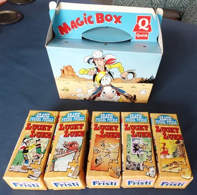 Lucky Luke - Quick Magic box + 5 Fristi puzzels uit 1996 compleet