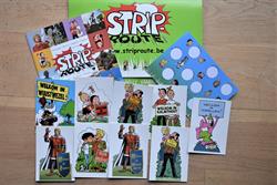 Unieke set Striproute, postkaarten, map, brochure en stempelkaart, broodtas