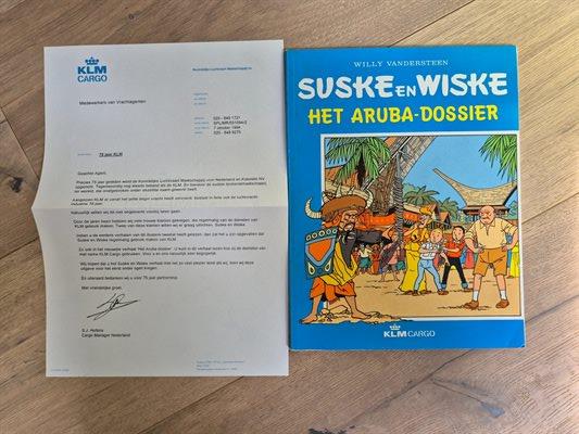 Suske en Wiske - reclame-uitgave KLM - Het Aruba Dossier - sc - 1e druk - 1994 - misdruk met bijhorende brief