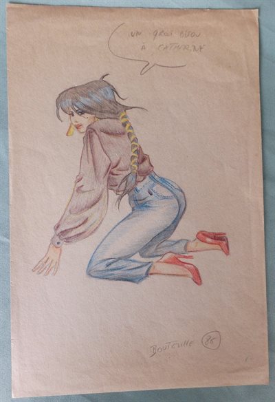 Bruno Bouteville - originele tekening op los blad - oa Jaap De Boer, Betty Page, Rooie Oortjes