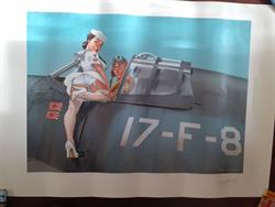 Pin-up - Romain Hugault - Zeefdruk - F8 Bearcat - 70 x 50 cm