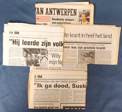 Suske en Wiske - krantenartikels rond het overlijden van Willy Vandersteen - GVA 29 augustus 1990