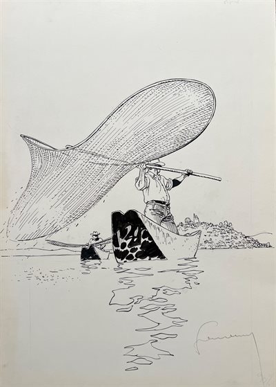 Hermann - Visser met net - one shot - Originele tekening