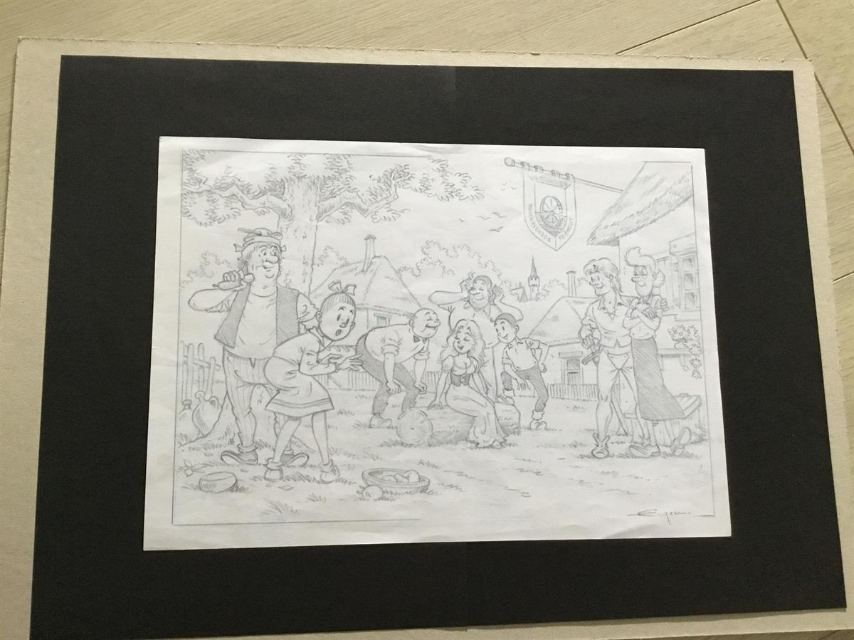 Mooie, uitgewerkte, originele potloodtekening S&W/De Geuzen door Eugeen Goossens