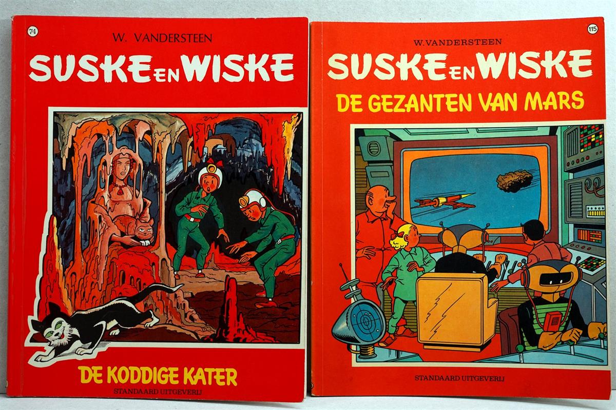 Suske en Wiske nr. 74b. De koddige kater + nr. 115a. De gezanten van Mars -sc- 1e druk heruitgave, 1968/1971