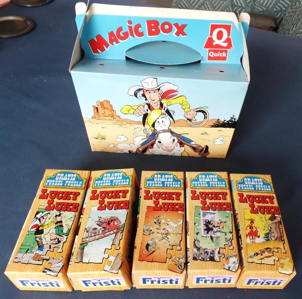 Lucky Luke - Quick Magic box + 5 Fristi puzzels uit 1996 compleet