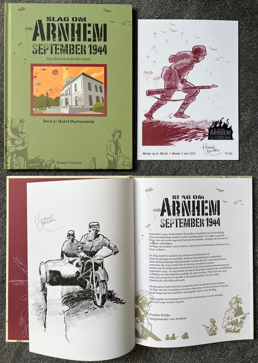 Hennie Vaessen - De slag om Arnhem deel 1 en 2 - gesigneerd met tekening + ex libris