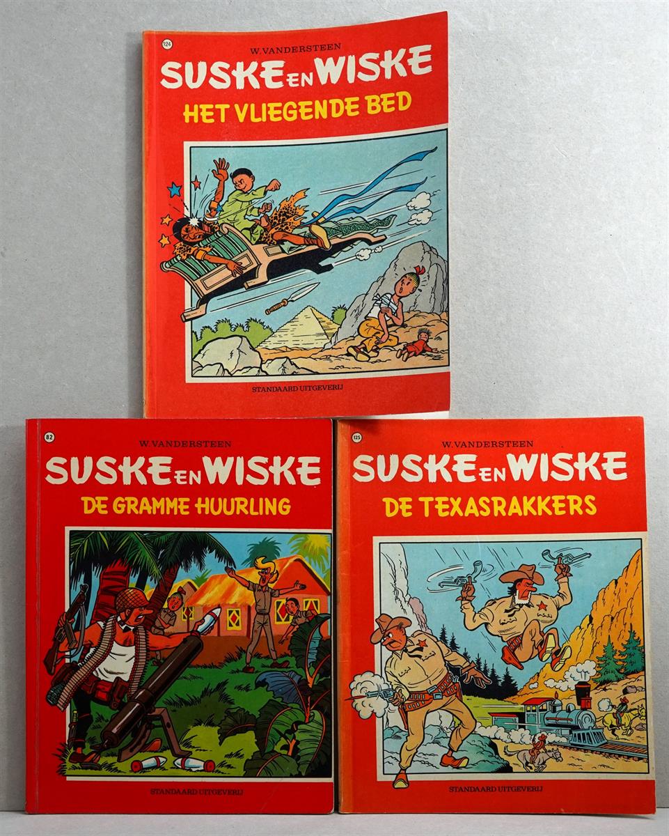 Suske en Wiske. nr. 82. De gramme huurling + nr. 124. Het vliegende bed + nr. 125. De Texasrakkers -sc- 1e druk/1e heruitgave, 1968/1971