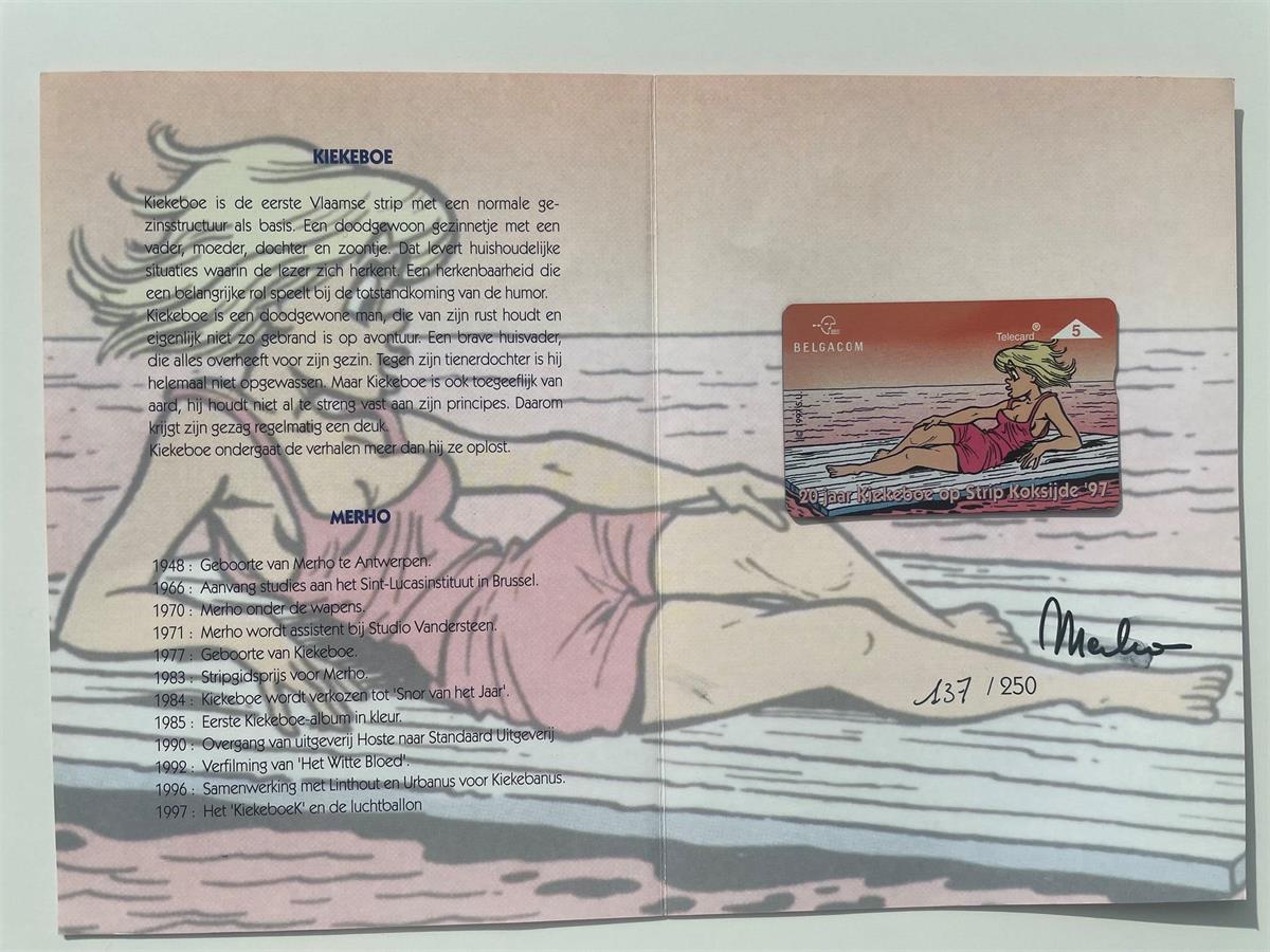 Kiekeboe - 20 jaar Koksijde - Fanny op Belgacom telecard 137/250 ex - gesigneerd door Merho - 1997