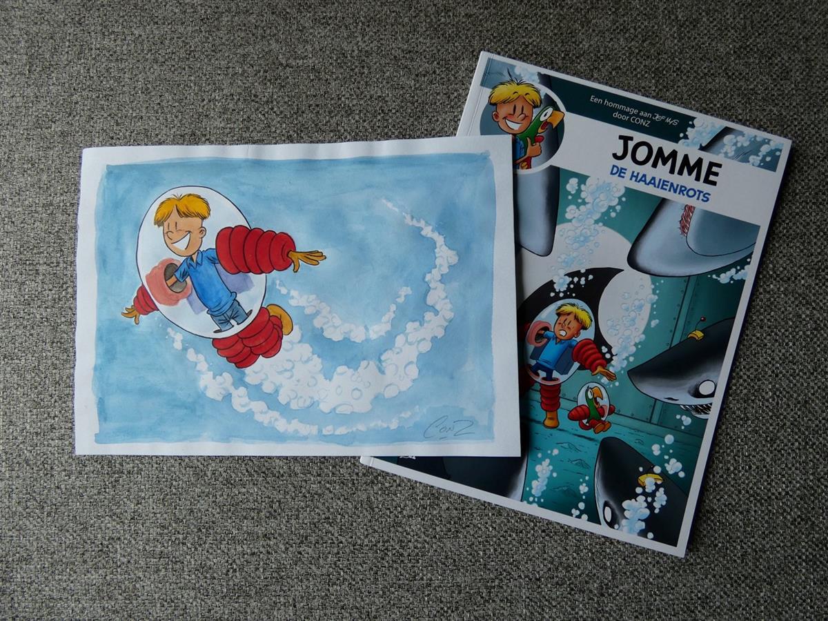 Jomme - nr 3 - de haaienrots - SC - 1e druk 2020 met originele illustratie en opdrachttekening door Conz