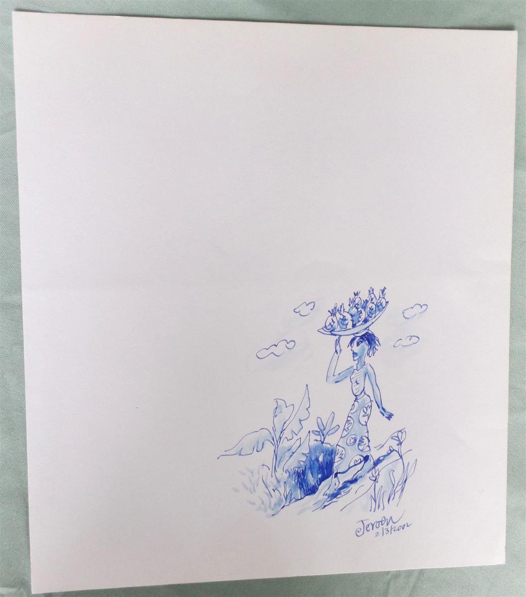 Jeroen Janssen - originele tekening op los blad - oa Muzungu, Nachtegaal in de stad