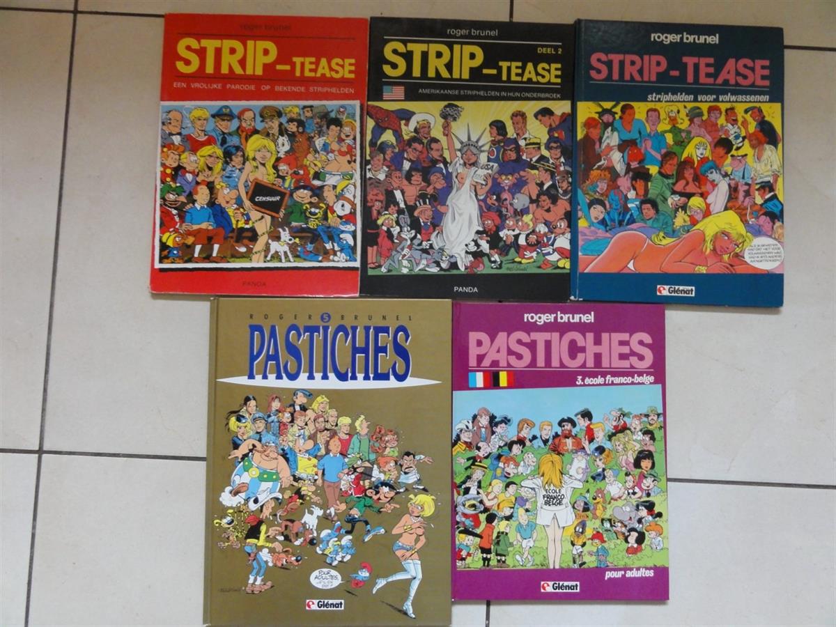 Roger Brunel - (STRIP - Tease/Pastiches) - 2 sc + 3 hc - Eerste druk - 1980/1989 - Nederlands/Frans