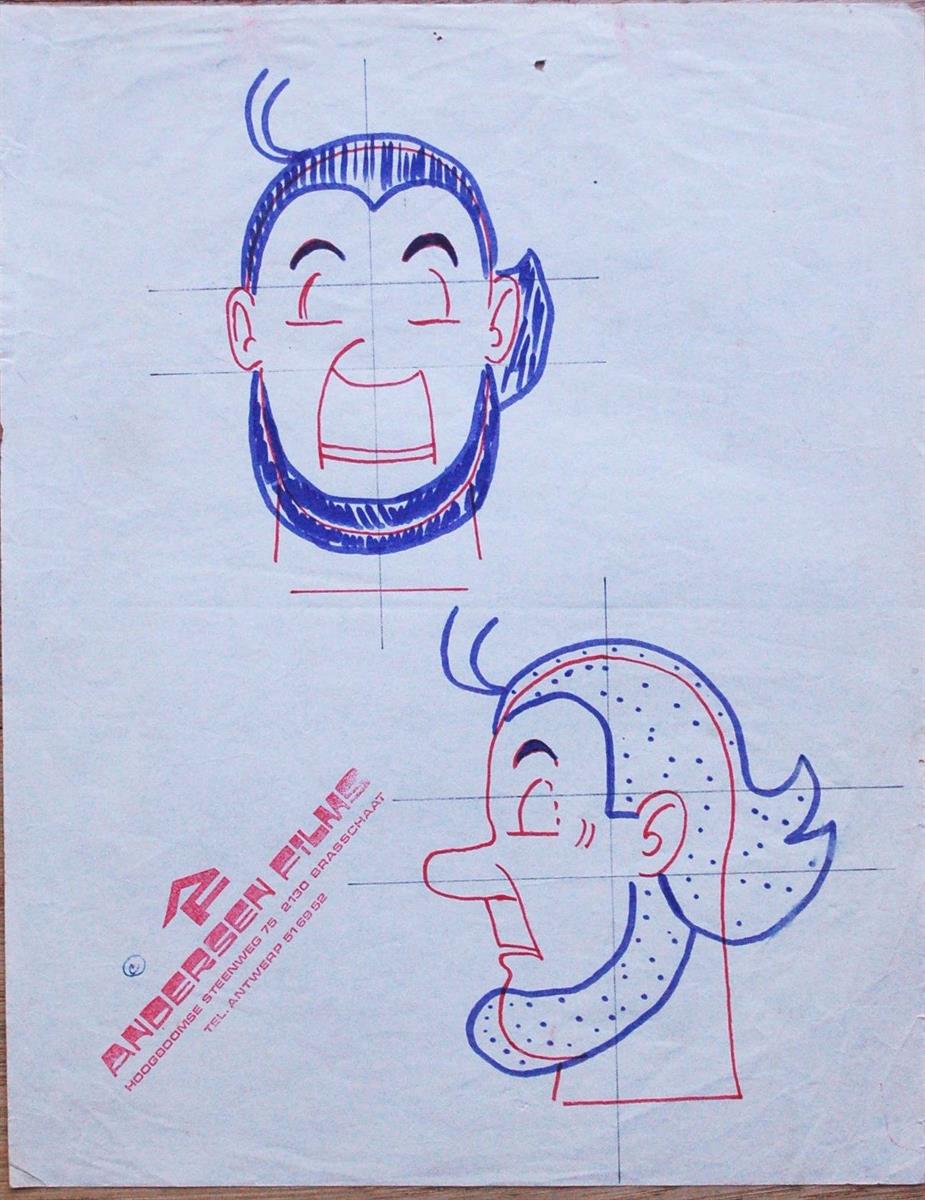 Suske en Wiske -  origineel ontwerptekening Jerom voor Wies Andersen poppenfilm- 1973