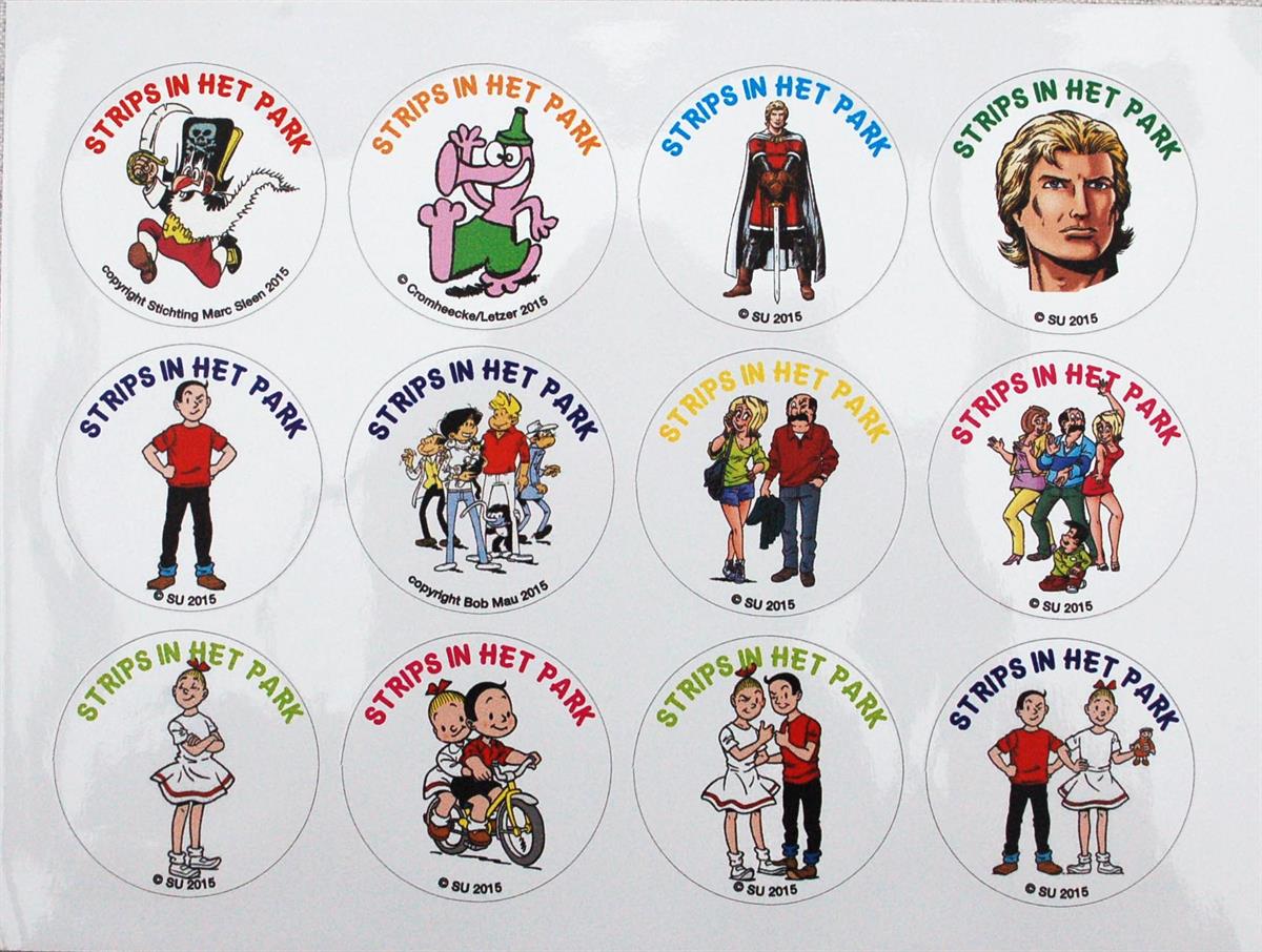 Stickervel- Strips in het park- Suske en Wiske- Kiekeboes- Rode Ridder