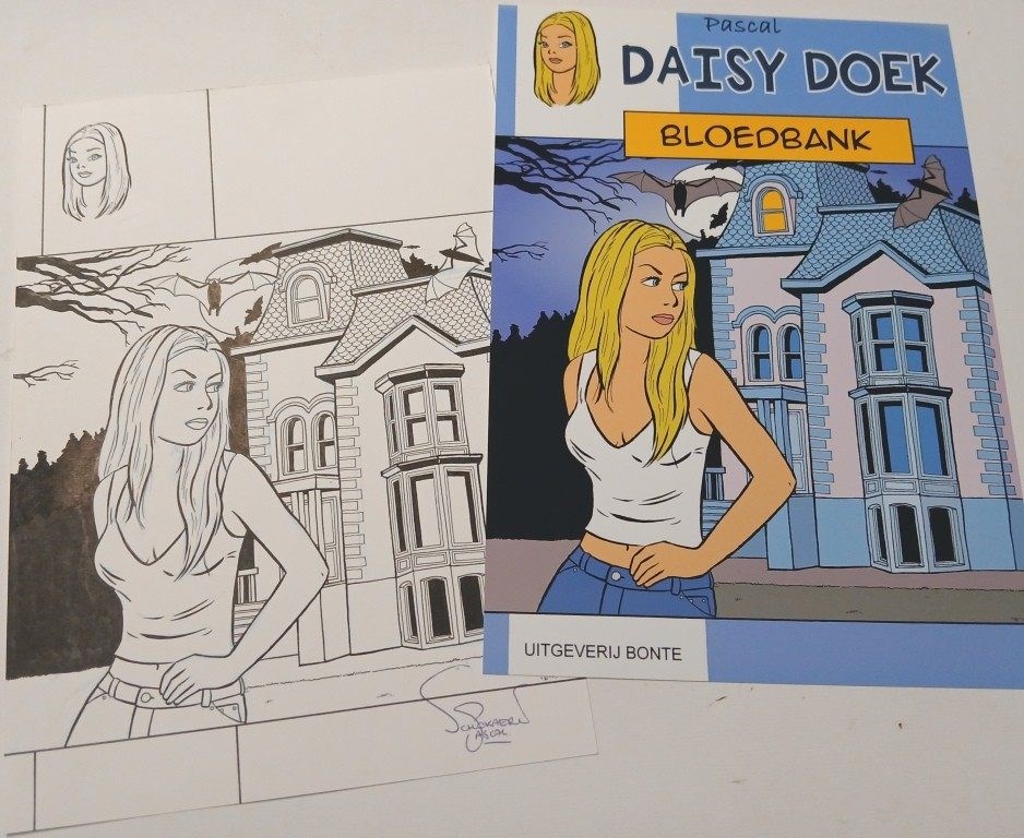 Daisy Doek (naar Kiekeboe) - Originele parodiecover (P. Schokaert) + inkleuring