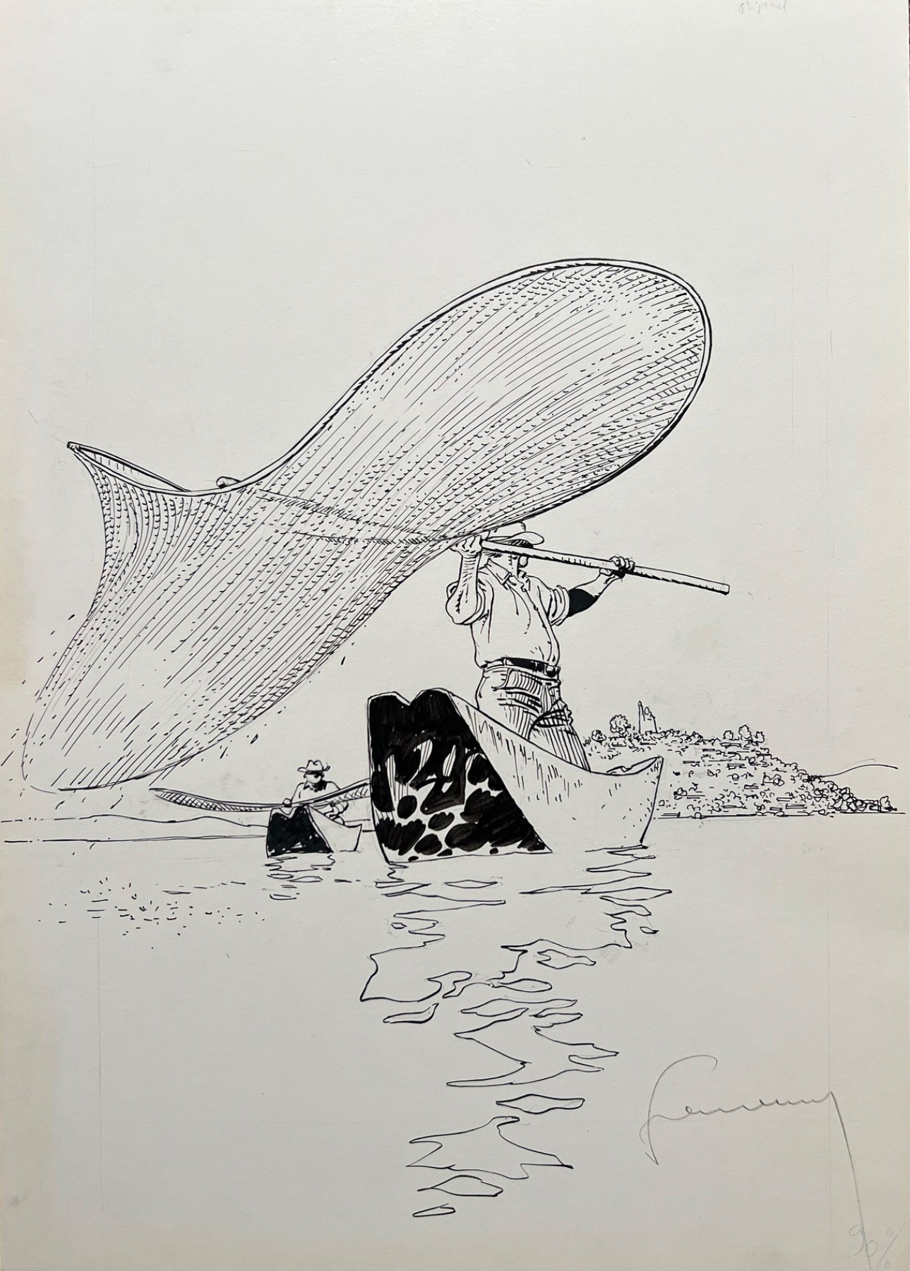 Hermann - Visser met net - one shot - Originele tekening